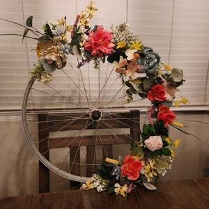 Floral Bicycle Wheel Wreath - Multicolor